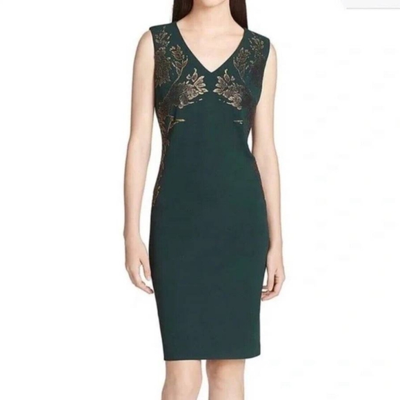 NWT Calvin Klein Beaded Sheath Dress, Green, Size 12 - Picture 9 of 12